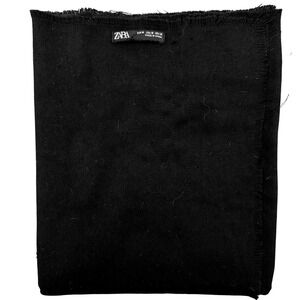 Zara Oversized Black Scarf Wrap Shawl 80x47 Fringe Edge Soft Twill